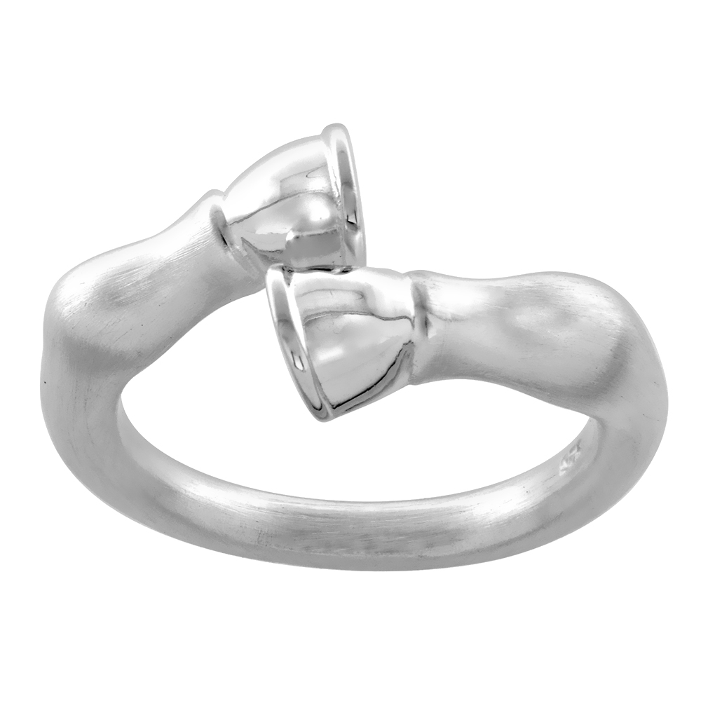 STERLING SILVER HORSE HOOVES RING FOR WOMEN BYPASS STYLE FLAWLESS POLISHED FINISH 1/2 INCH WIDE SIZE 6 TO 9