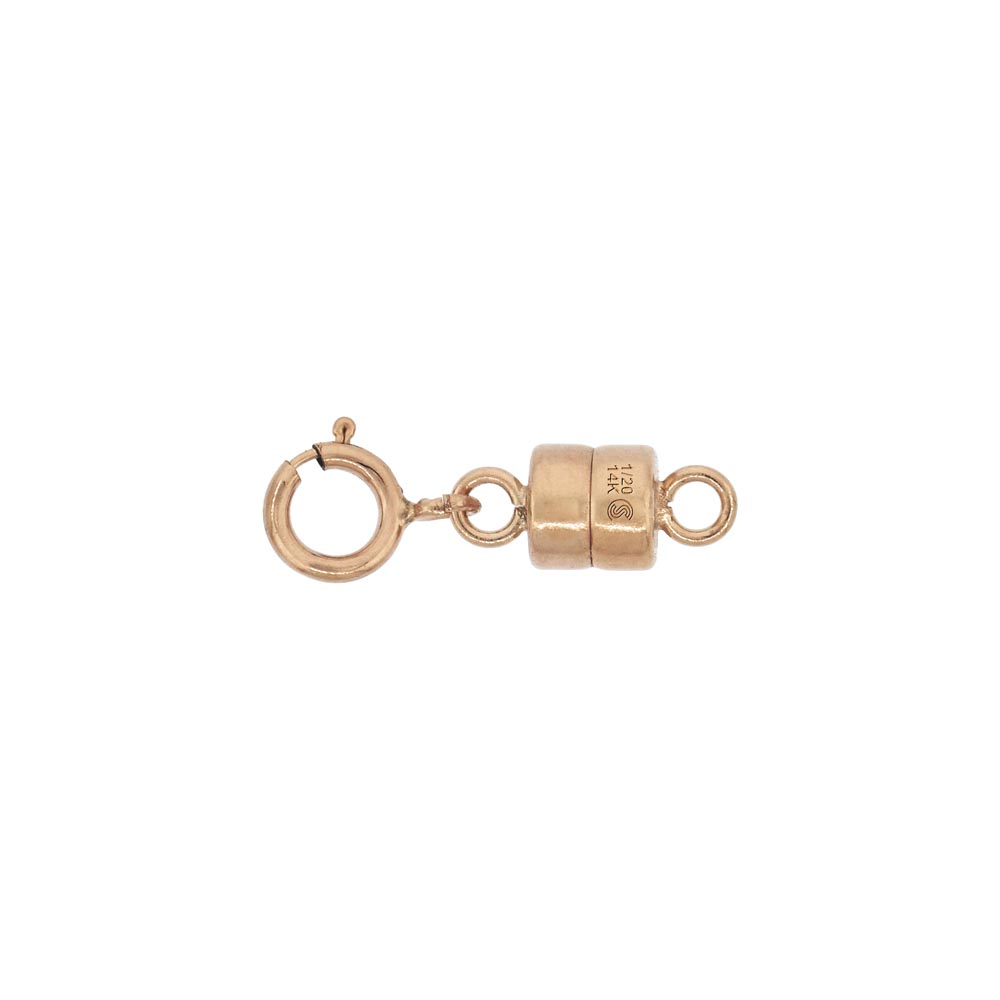 14k Rose Gold-filled 4 mm Magnetic Clasp Converter for Light Necklaces USA, Square Edge 5.5 mm Spring Ring