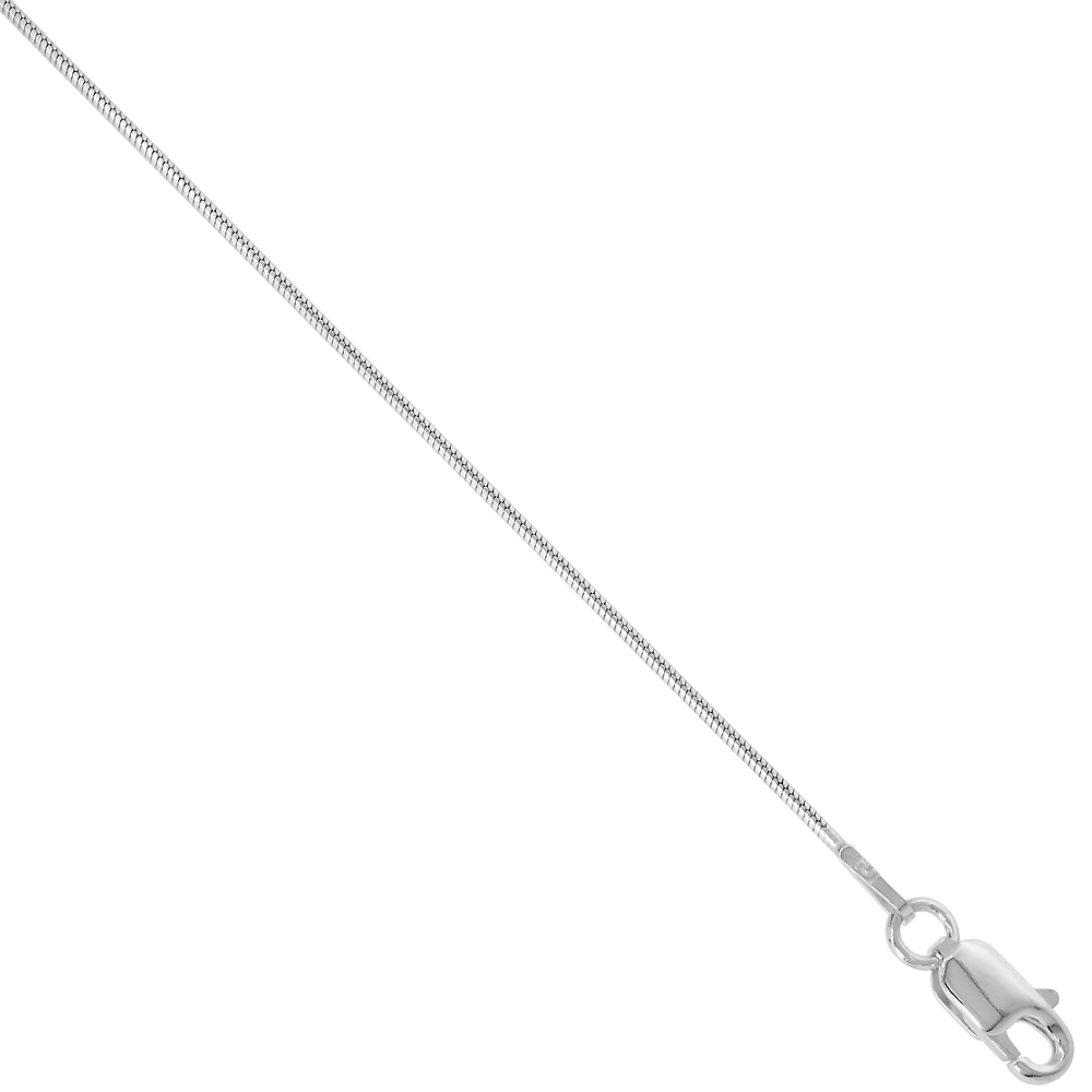STERLING SILVER SNAKE CHAIN NECKLACES & BRACELETS 0.9MM FINE RHODIUM FINISH NICKEL FREE ITALY, 16-18 INCH