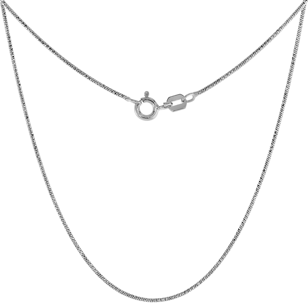 Sterling Silver Sparkle Snake Chain Necklaces & Bracelets 0.85mm thin Rhodium Finish sizes 16 & 18 inch