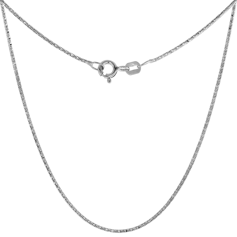 Sterling Silver Sparkle Snake Chain Necklaces & Bracelets fine 0.85mm Rhodium Finish sizes 16 & 18 inch