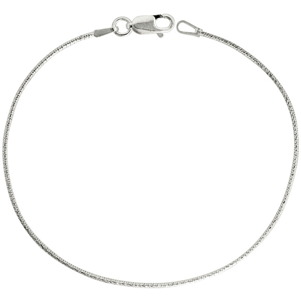 Sterling Silver Snake Chain Necklace 1mm Thin Diamond Cut Finish Nickel Free Italy, 7-30 inch
