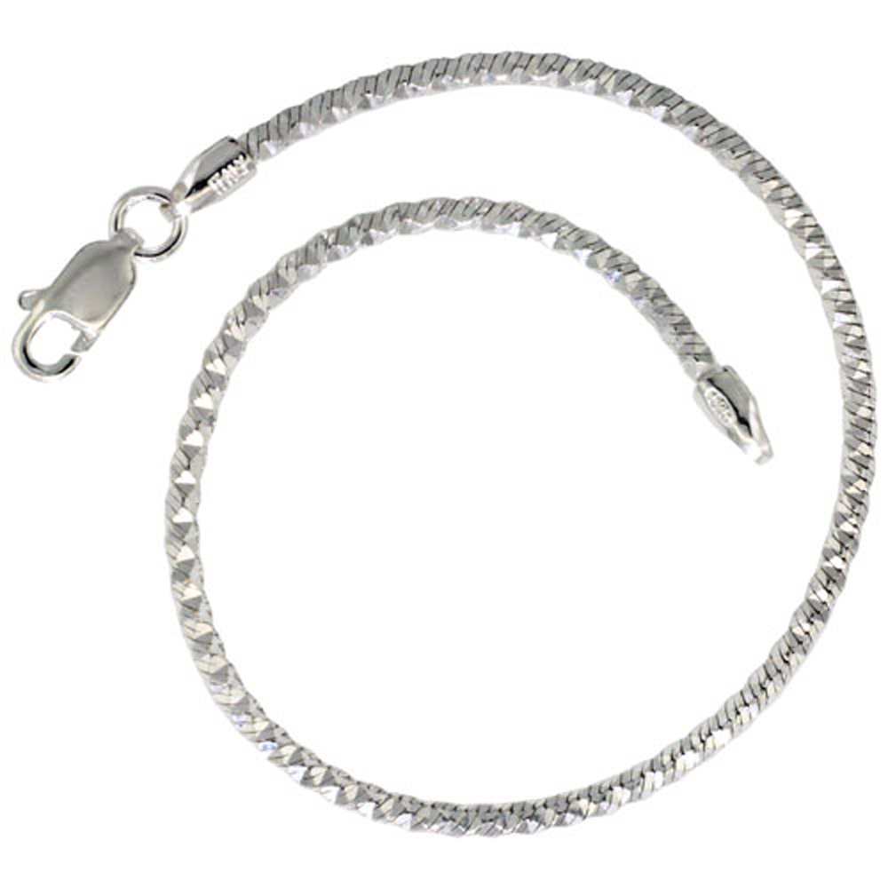 STERLING SILVER SNAKE CHAIN NECKLACES & BRACELETS 2MM PYRAMID DIAMOND CUT NICKEL FREE ITALY, 7-30 INCH