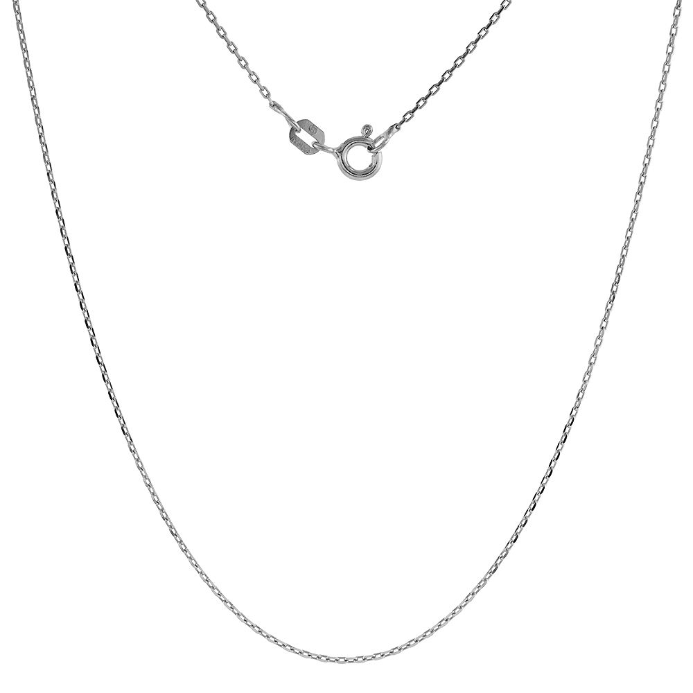 Sterling Silver fine Boston Link Chain Necklace 1mm Very Thin Rhodium Finish sizes 16 - 18 inch