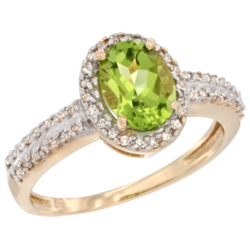 14k Gold Natural Peridot Ring Oval 1.40 ct 8x6 mm Diamond Halo � inch wide