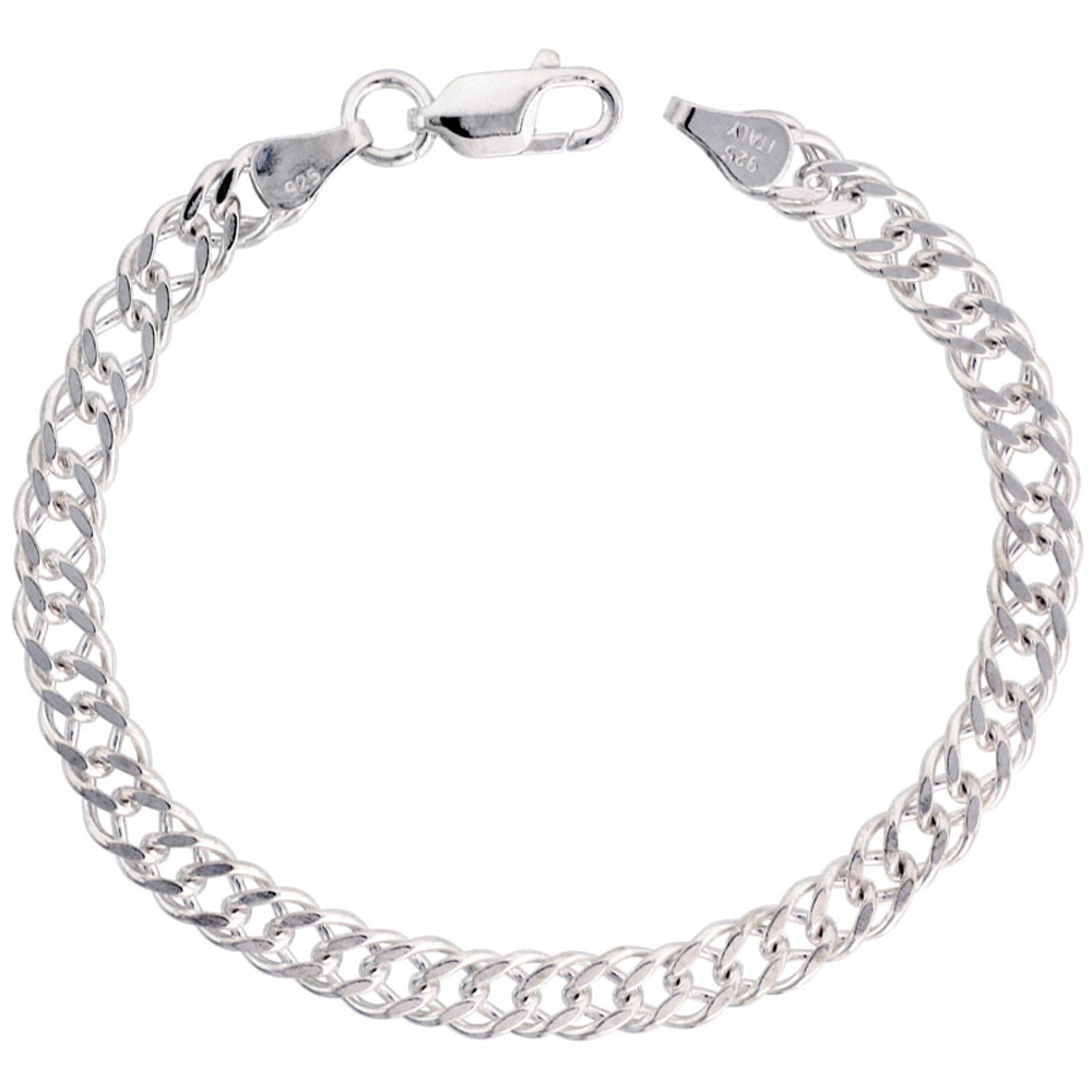5.5MM STERLING SILVER ROMBO DOUBLE LINK CHAIN NECKLACES & BRACELETS FOR MEN AND WOMEN NICKEL FREE ITALY SIZES 7 - 30 INCH