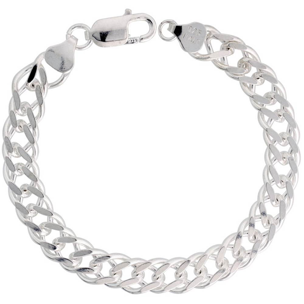 8MM STERLING SILVER ROMBO DOUBLE LINK CHAIN NECKLACES & BRACELETS FOR MEN AND WOMEN NICKEL FREE ITALY SIZES 7 - 30 INCH