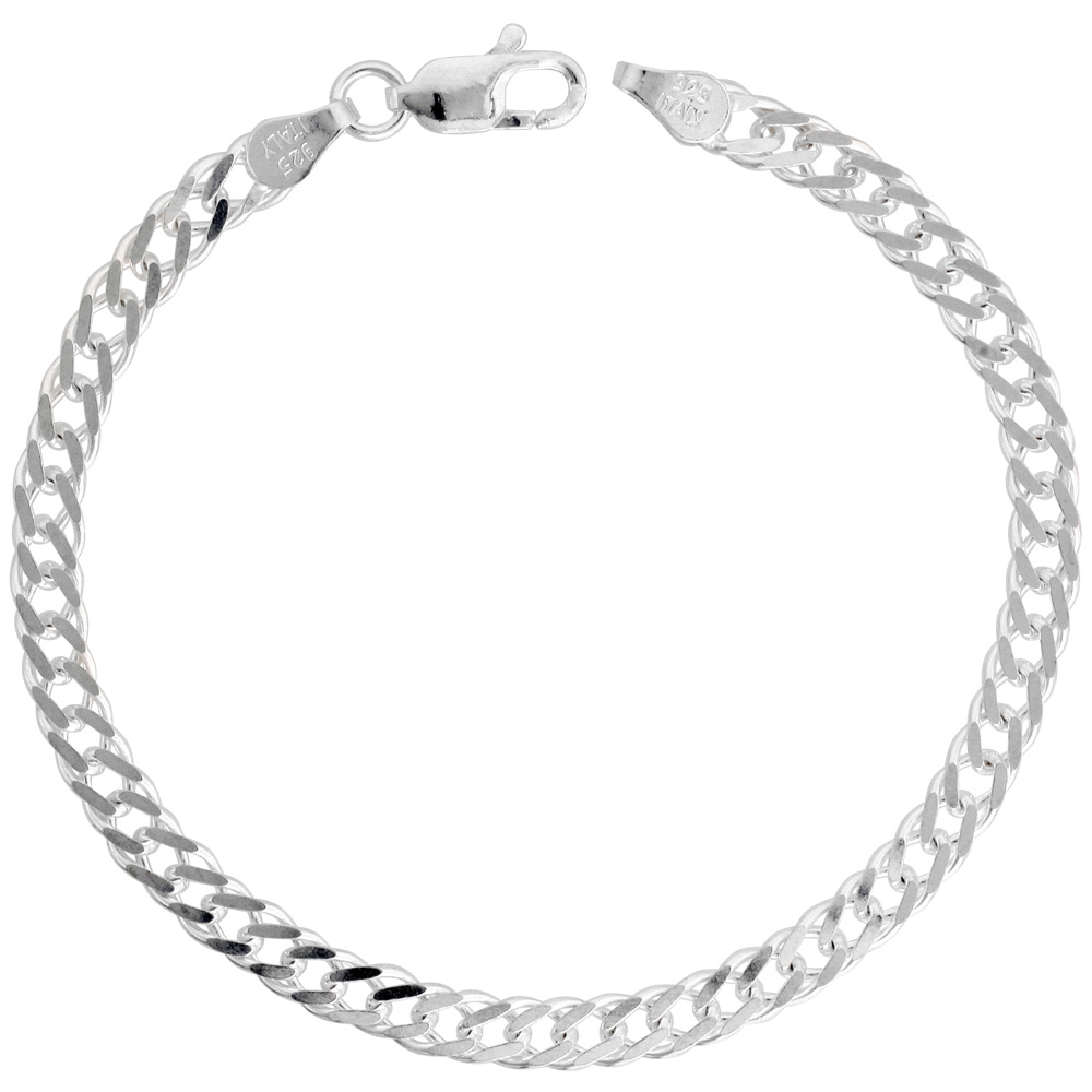 4MM STERLING SILVER ROMBO DOUBLE LINK CHAIN NECKLACES & BRACELETS FOR MEN AND WOMEN NICKEL FREE ITALY SIZES 7 - 30 INCH