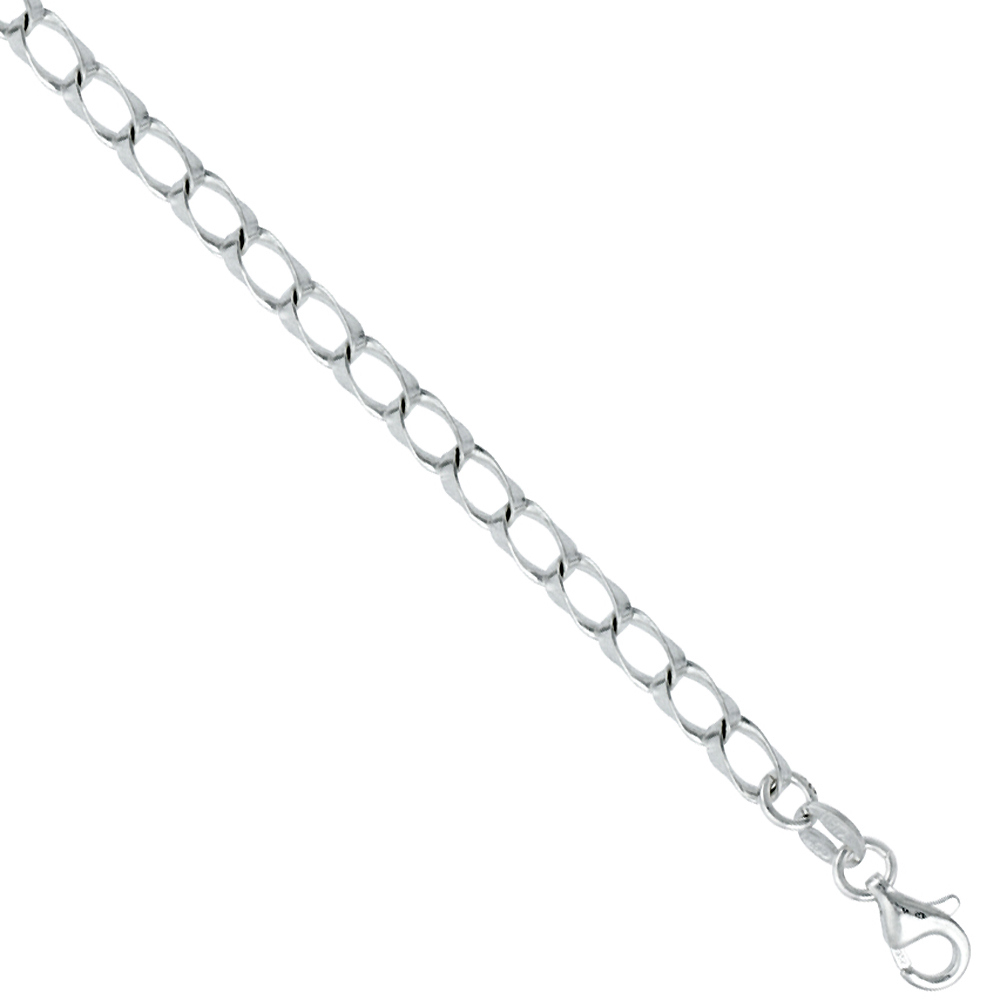 STERLING SILVER OPEN CURB LINK CHAIN NECKLACES & BRACELETS NICKEL FREE ITALY, 3/16 WIDE SIZES 7 - 30 INCH