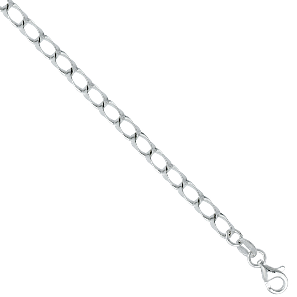 Sterling Silver Open Curb Link Chain Necklaces & Bracelets Nickel Free Italy, 3/16 wide sizes 7 - 30 inch