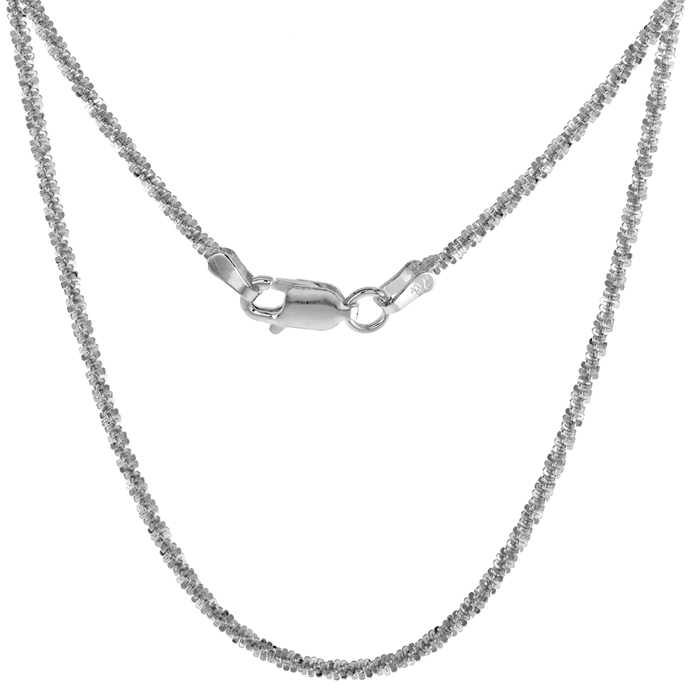 Sterling Silver Sparkle Chain Necklaces & Bracelets 1.8mm Diamond cut Rock Chain Nickel Free Italy 7-30 inch