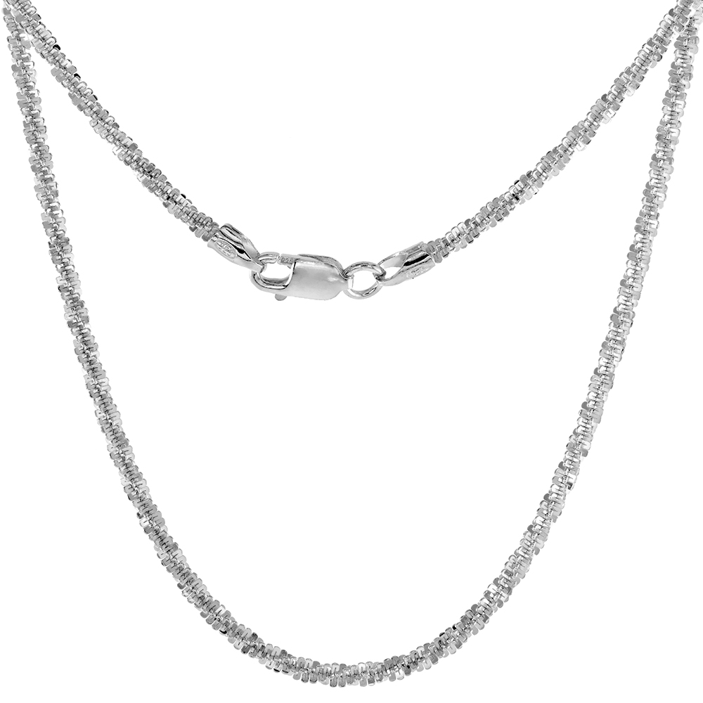 Sterling Silver Sparkle Rock Chain Necklaces & Bracelets 2.3mm Diamond cut Nickel Free Italy 7-30 inch