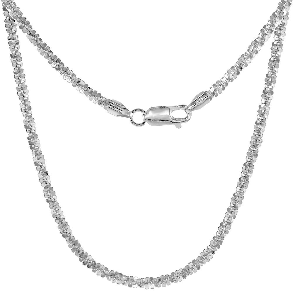 Sterling Silver Sparkle Rock Chain Necklaces & Bracelets 2.9mm Diamond cut Nickel Free Italy 7-30 inch