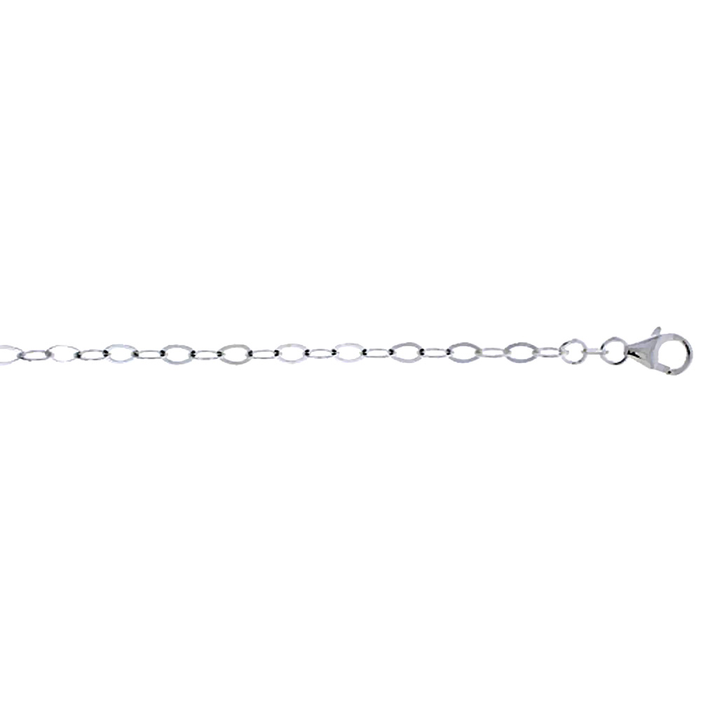 STERLING SILVER FLAT CABLE LINK CHAIN NECKLACES & BRACELETS 3MM NICKEL FREE ITALY, SIZES 7 - 30 INCH