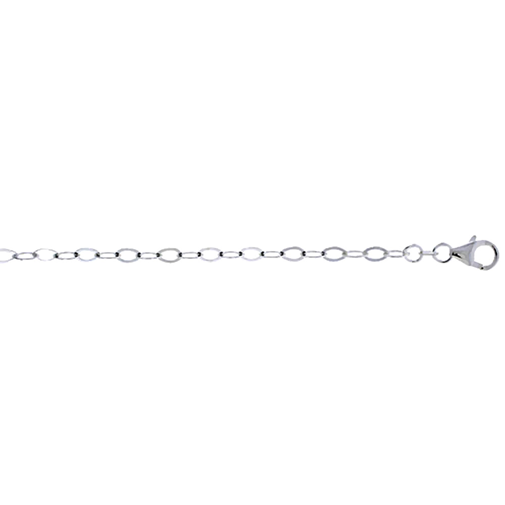 Sterling Silver Flat Cable Link Chain Necklaces & Bracelets 3mm Nickel Free Italy, sizes 7 - 30 inch