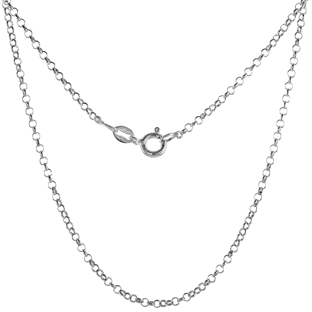 STERLING SILVER ITALIAN ROLO CHAIN NECKLACE 2MM THIN NICKEL FREE SIZES 7 - 30 INCH