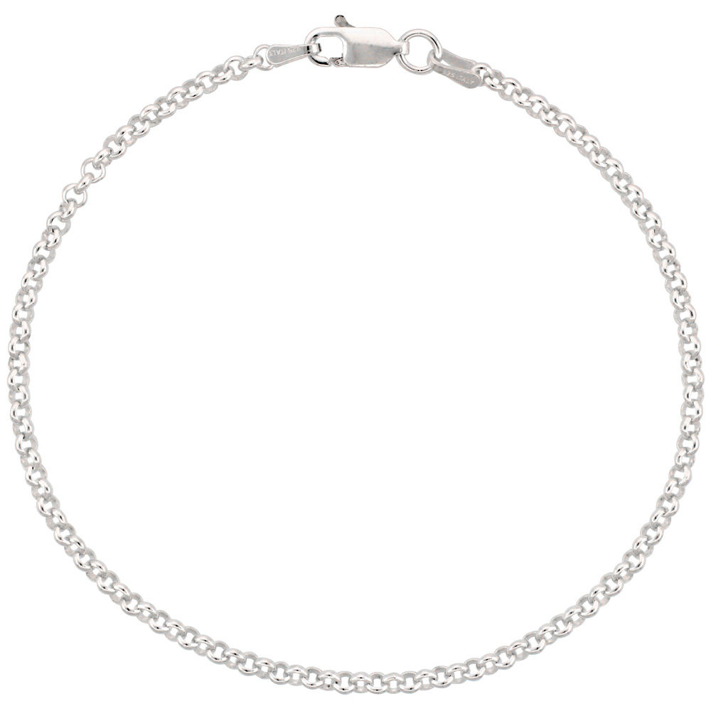 STERLING SILVER ITALIAN ROLO CHAIN 2.3MM NICKEL FREE, SIZES 9 - 10 INCH