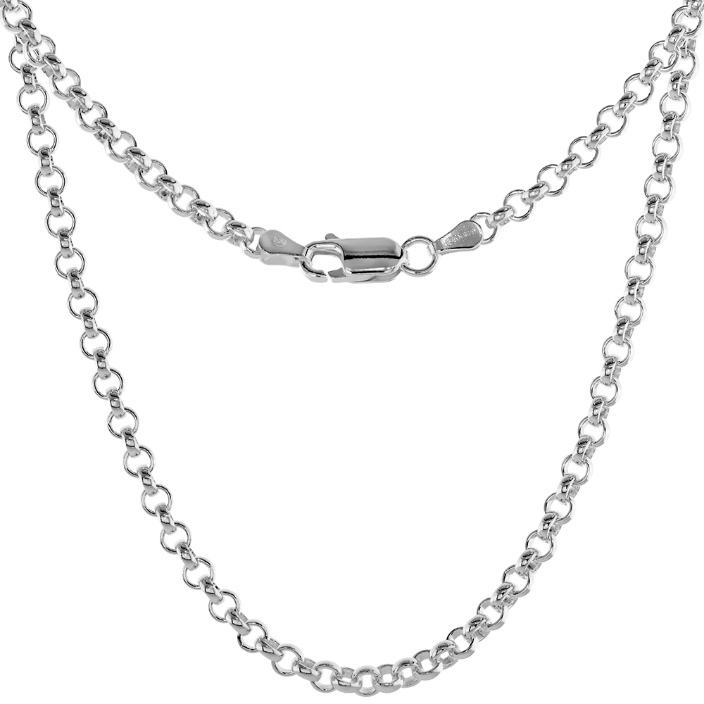 STERLING SILVER ITALIAN ROLO CHAIN NECKLACE 3.5MM NICKEL FREE SIZES 7 - 30 INCH