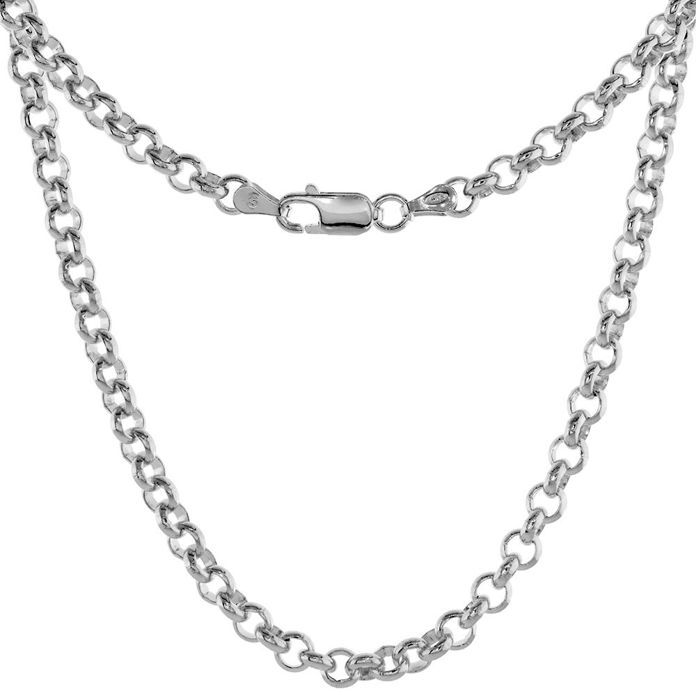 STERLING SILVER ITALIAN ROLO CHAIN NECKLACE & BRACELET 4MM MEDIUM THICK NICKEL FREE SIZES 7 - 30 INCH