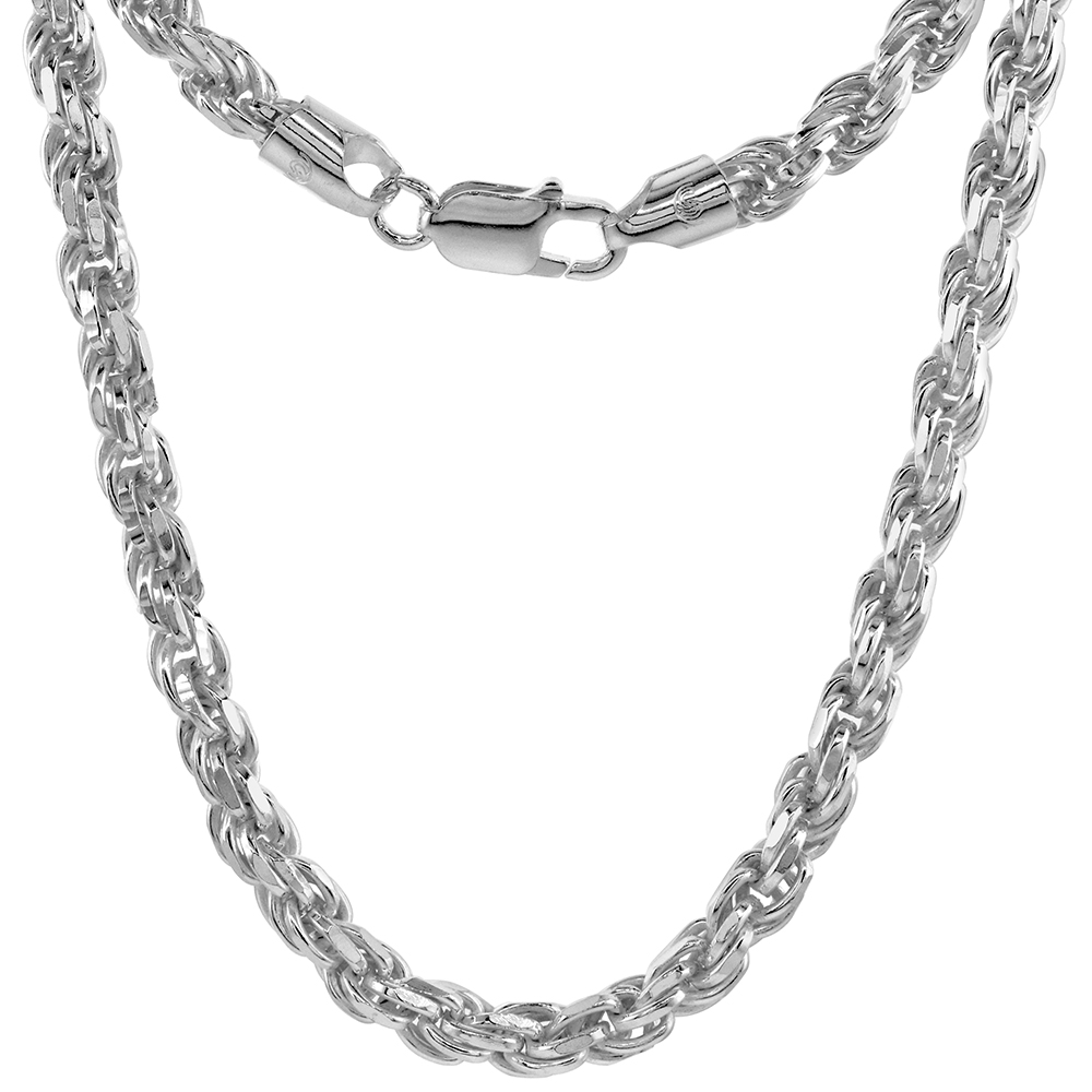 THICK STERLING SILVER 6MM ROPE CHAIN NECKLACE FOR MEN AND WOMEN DIAMOND CUT NICKEL FREE ITALY 8 - 28 INCH