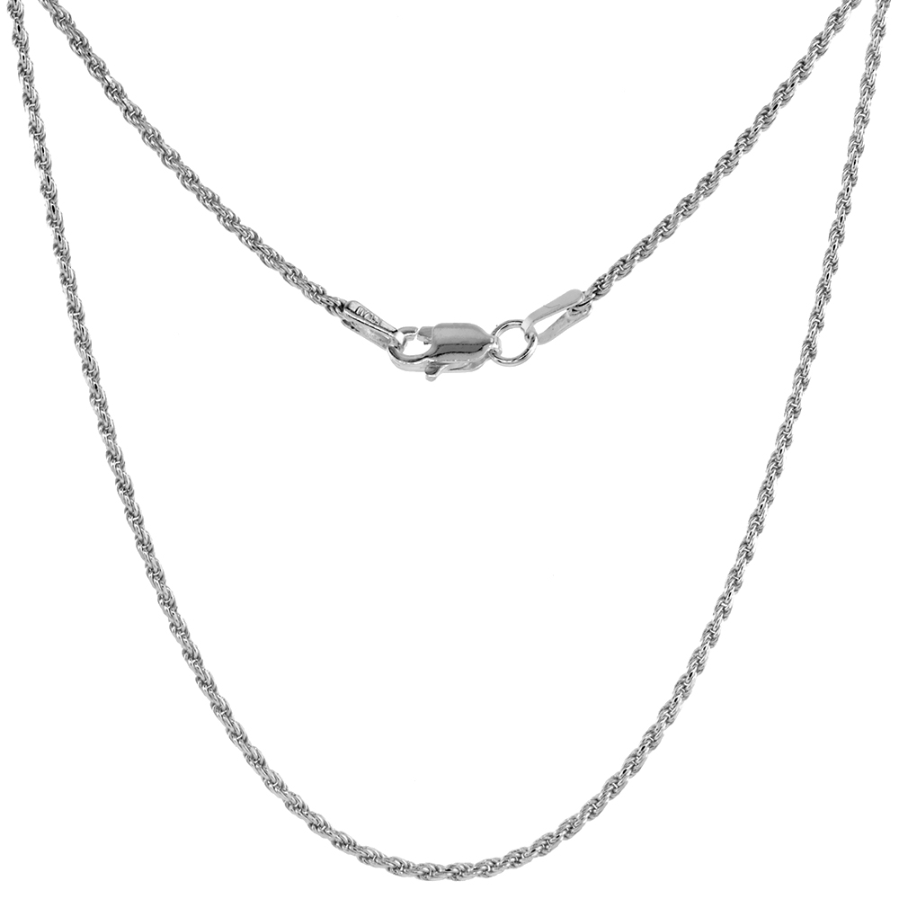 THIN 1.5MM STERLING SILVER DIAMOND CUT ROPE CHAIN NECKLACE FOR WOMEN AND MEN DIAMOND CUT NICKEL FREE ITALY 16 - 24 INCH