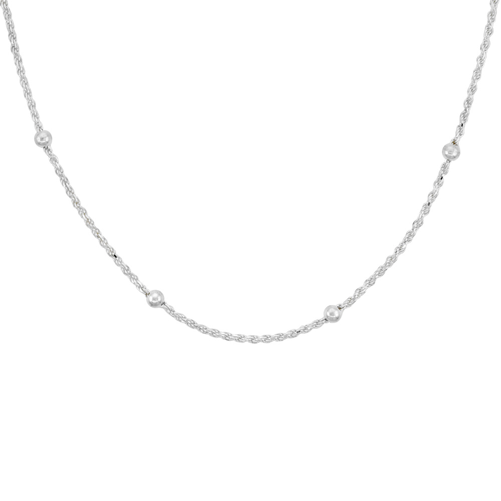 STERLING SILVER ROPE CHAIN STATION NECKLACES & ANKLETS 4MM BEADS NICKEL FREE ITALY, SIZES 7 - 30 INCH
