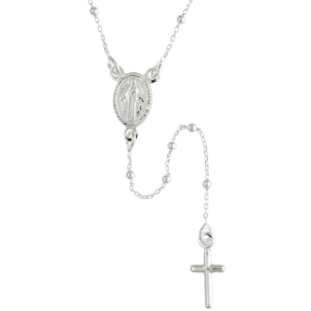 Sterling Silver Baby Rosary Necklace Dainty 1.8 mm Beads Handmade for women Italy 18 inch