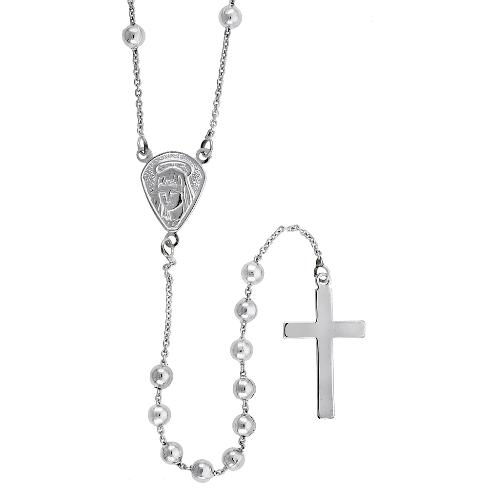 Sterling Silver Rosary Necklace 3 mm Beads, 30 inch