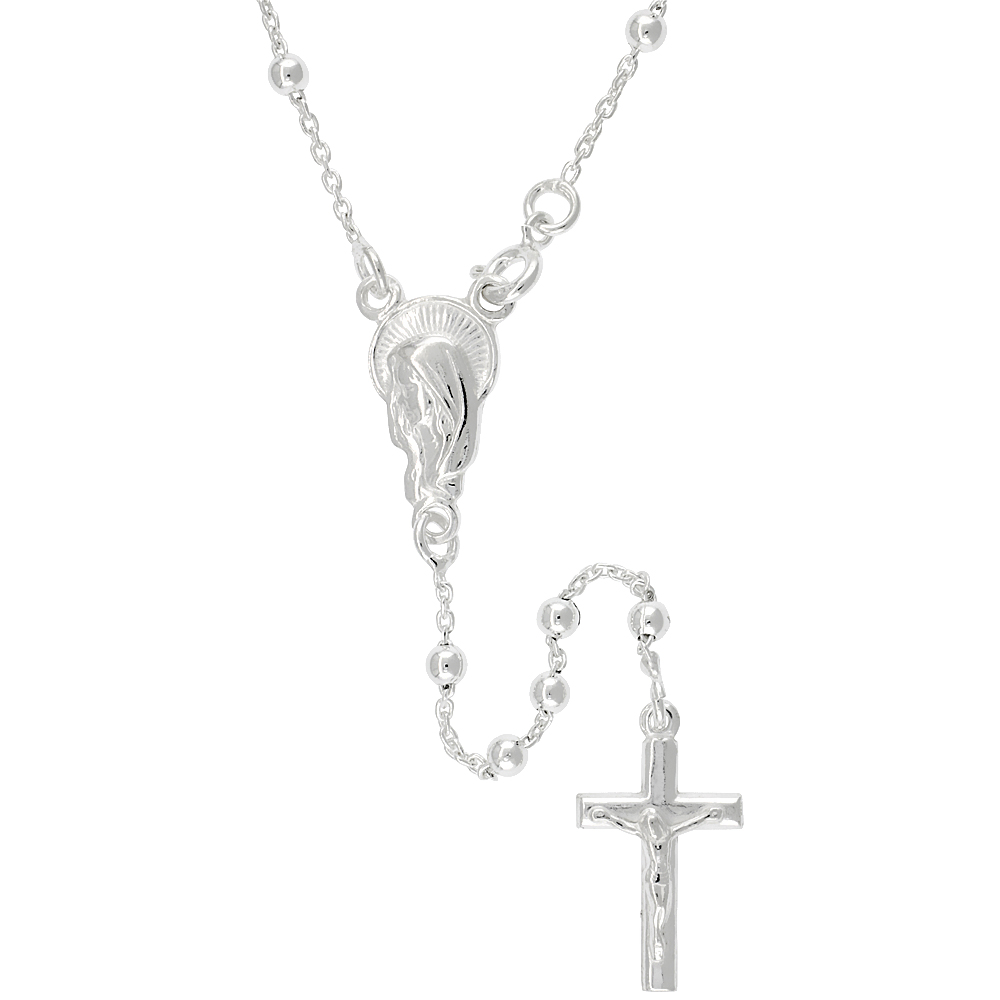 Sterling Silver Rosary Necklace 3 mm Beads made in Italy
