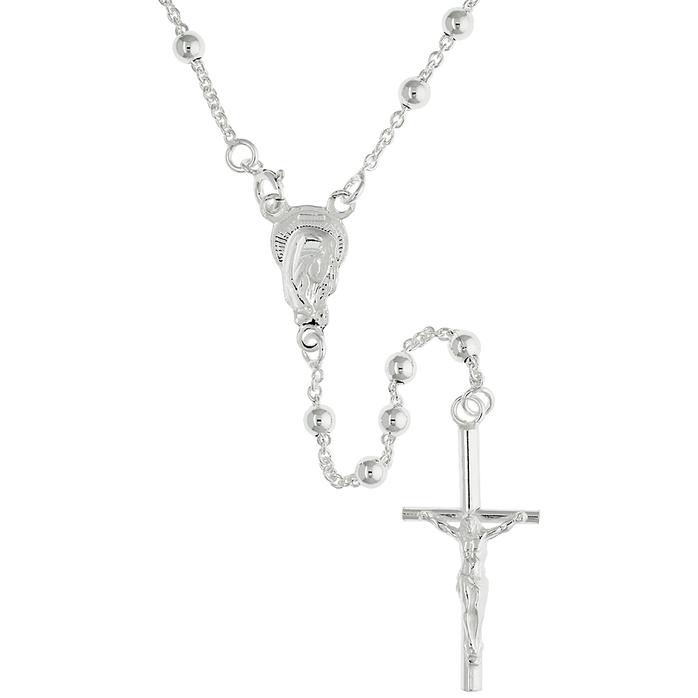 Sterling Silver Rosary Necklace 4 mm Beads made in Italy