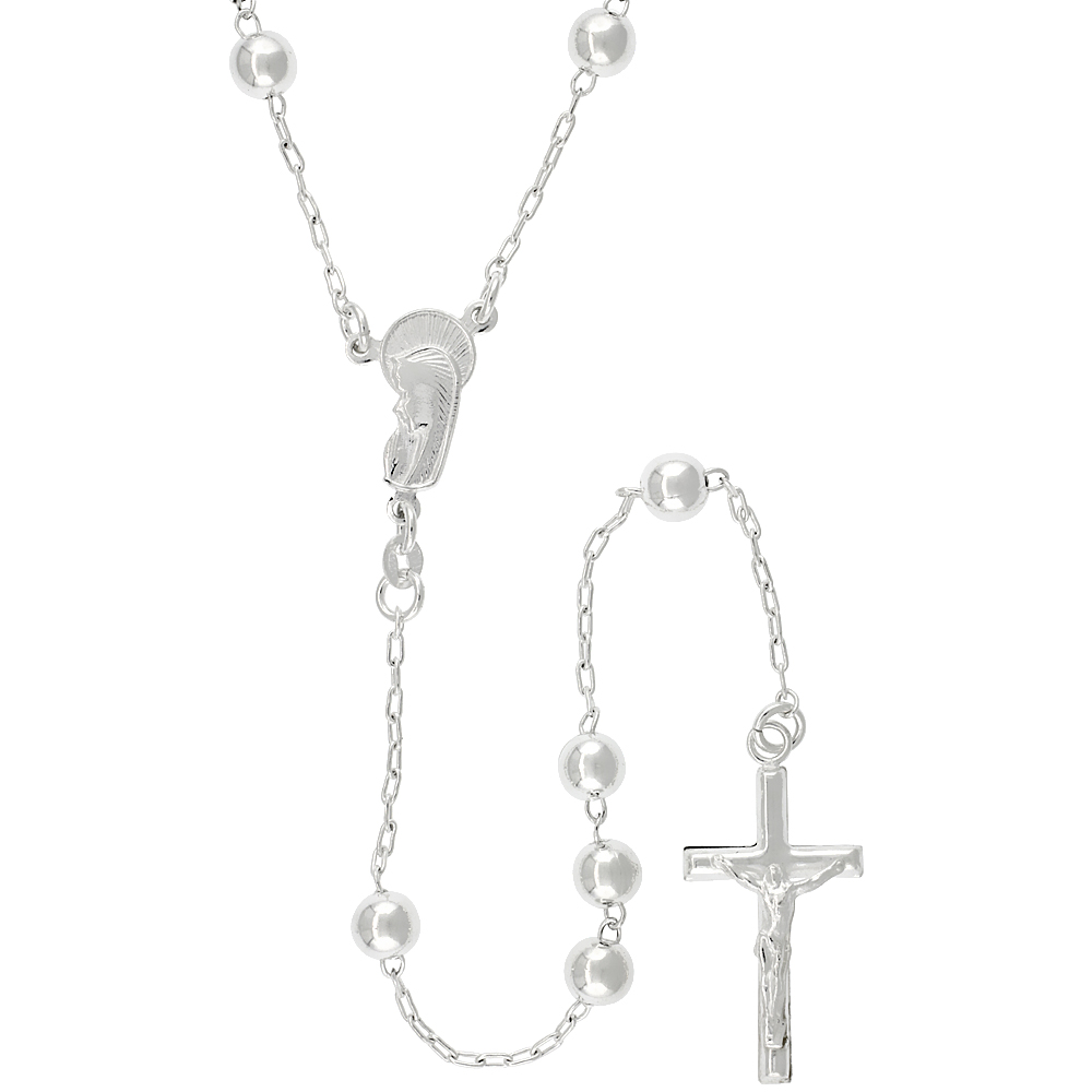Sterling Silver Rosary Necklace 6 mm Beads made in Italy