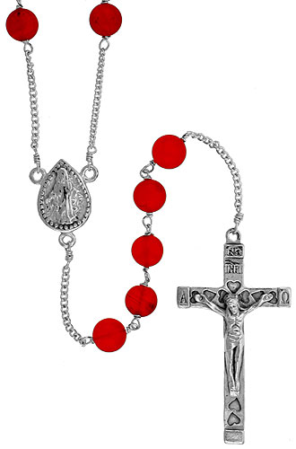 Sterling Silver 6mm Genuine Carnelian Rosary Necklace Mother Mary Center 30 inch