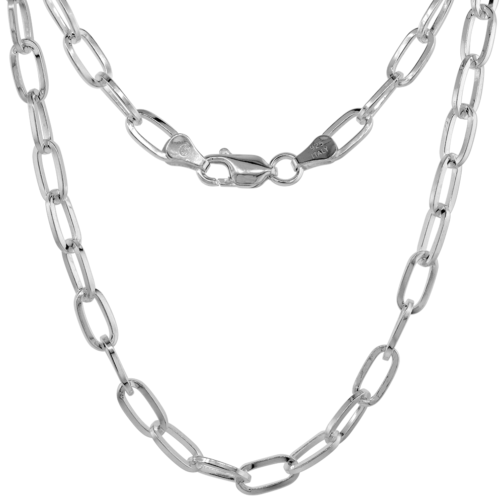 STERLING SILVER 5.5MM SQUARE WIRE CABLE LINK PAPER CLIP CHAIN NECKLACE FOR MEN NICKEL FREE ITALY SIZES 7 - 30 INCH
