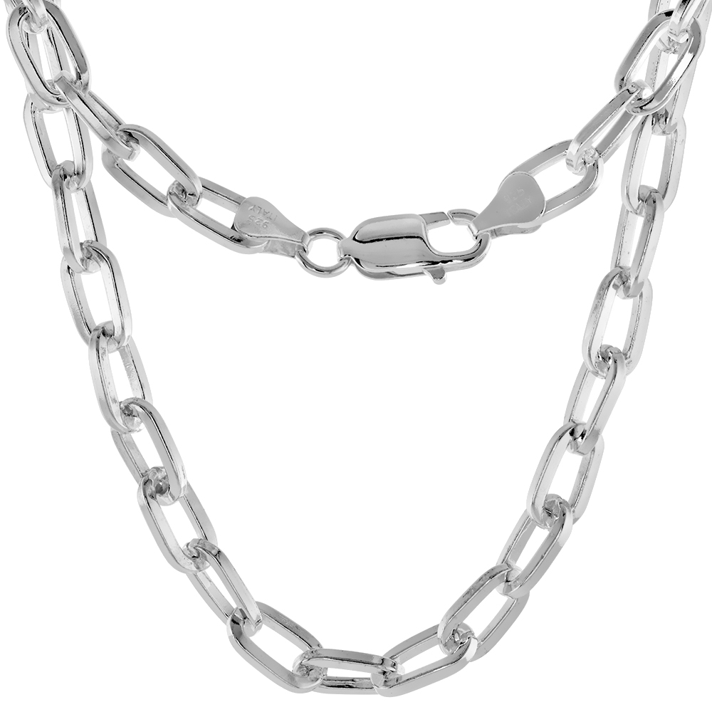 Sterling Silver 6.5mm Square Wire Cable Link Paper Clip Chain Necklace for Men Heavy Nickel Free Italy sizes 7 - 30 inch