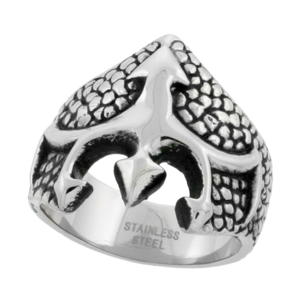 STAINLESS STEEL SCALY TRIDENT BIKER RING FOR MEN 7/8 INCH SIZES 9 - 15