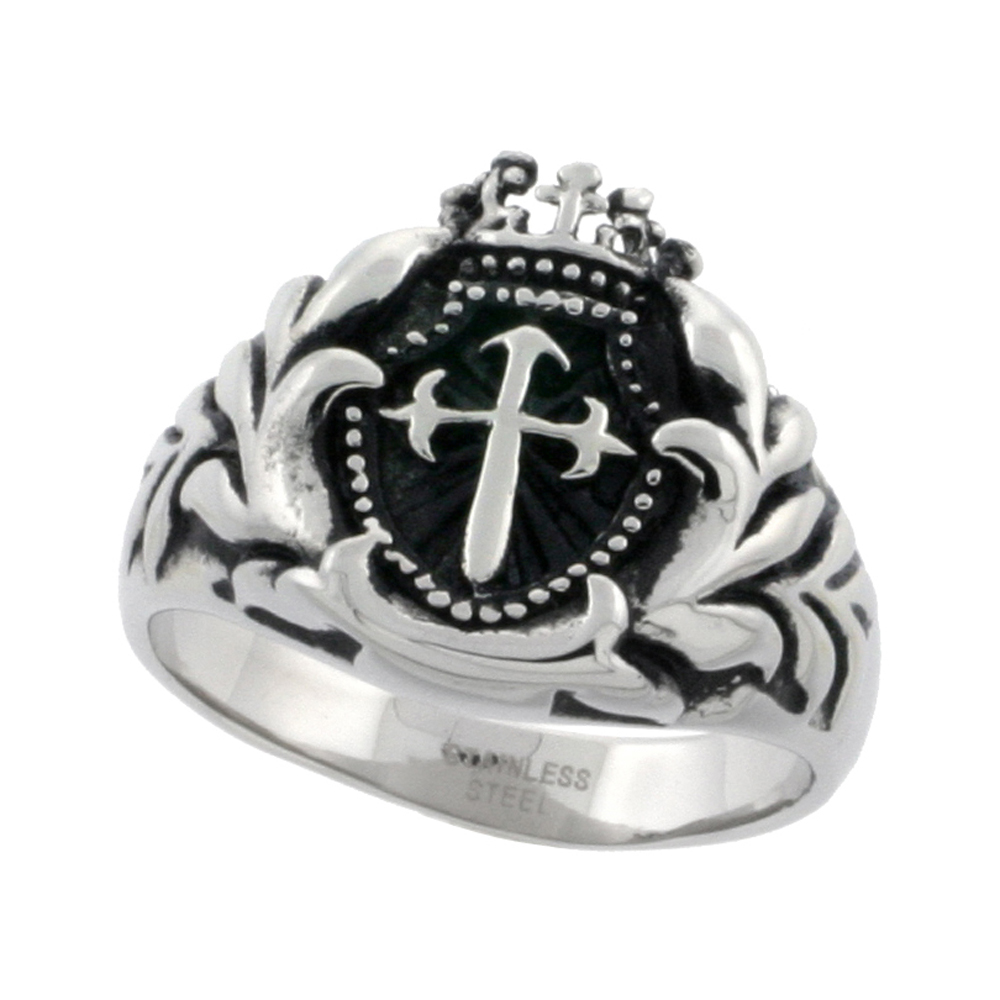 STAINLESS STEEL ST. JAMES CROSS BIKER RING FOR MEN 9/16 INCH SIZES 8 - 15