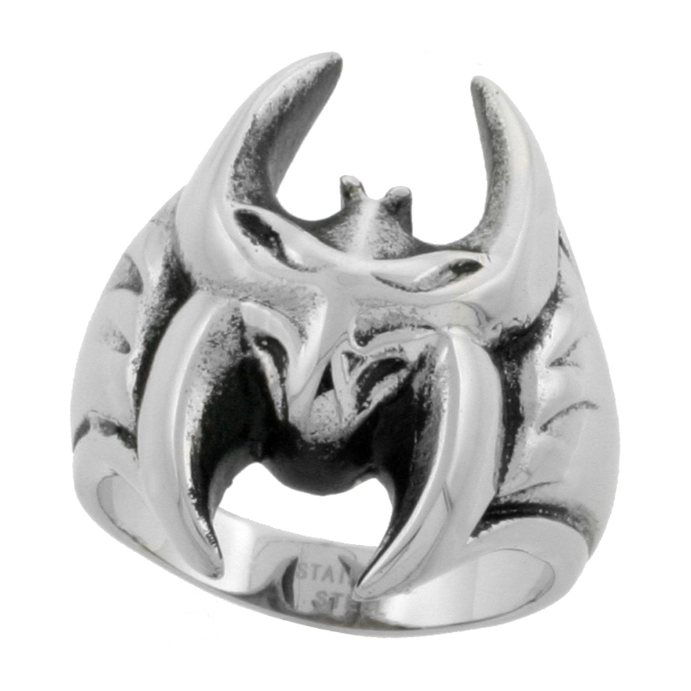 STAINLESS STEEL BAT BIKER RING FOR MEN 1 3/16 INCH SIZES 9 - 15