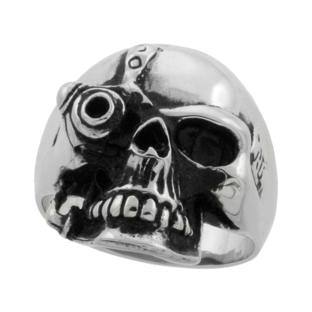STAINLESS STEEL CYBORG SKULL BIKER RING FOR MEN 9/16 INCH SIZES 9 - 15