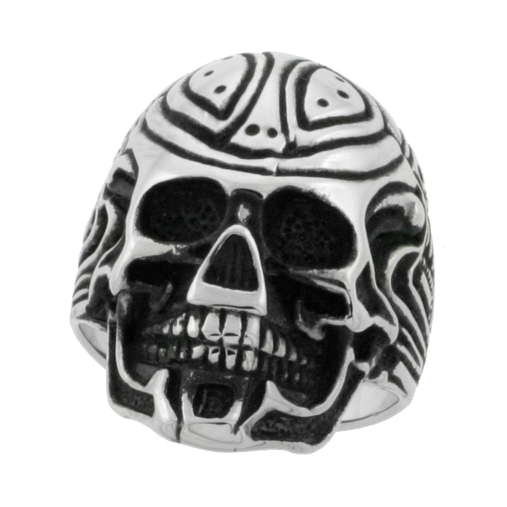 STAINLESS STEEL CYBORG SKULL BIKER RING FOR MEN 1 1/8 INCH SIZES 9 - 15