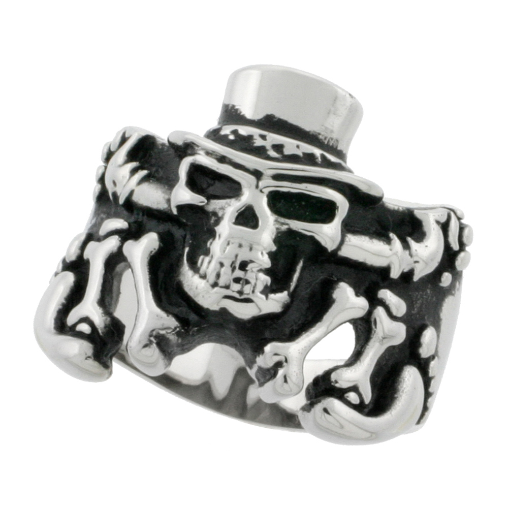 STAINLESS STEEL SKELETON RING TOP HAT BIKER RING FOR MEN 7/8 INCH SIZES 9 - 15