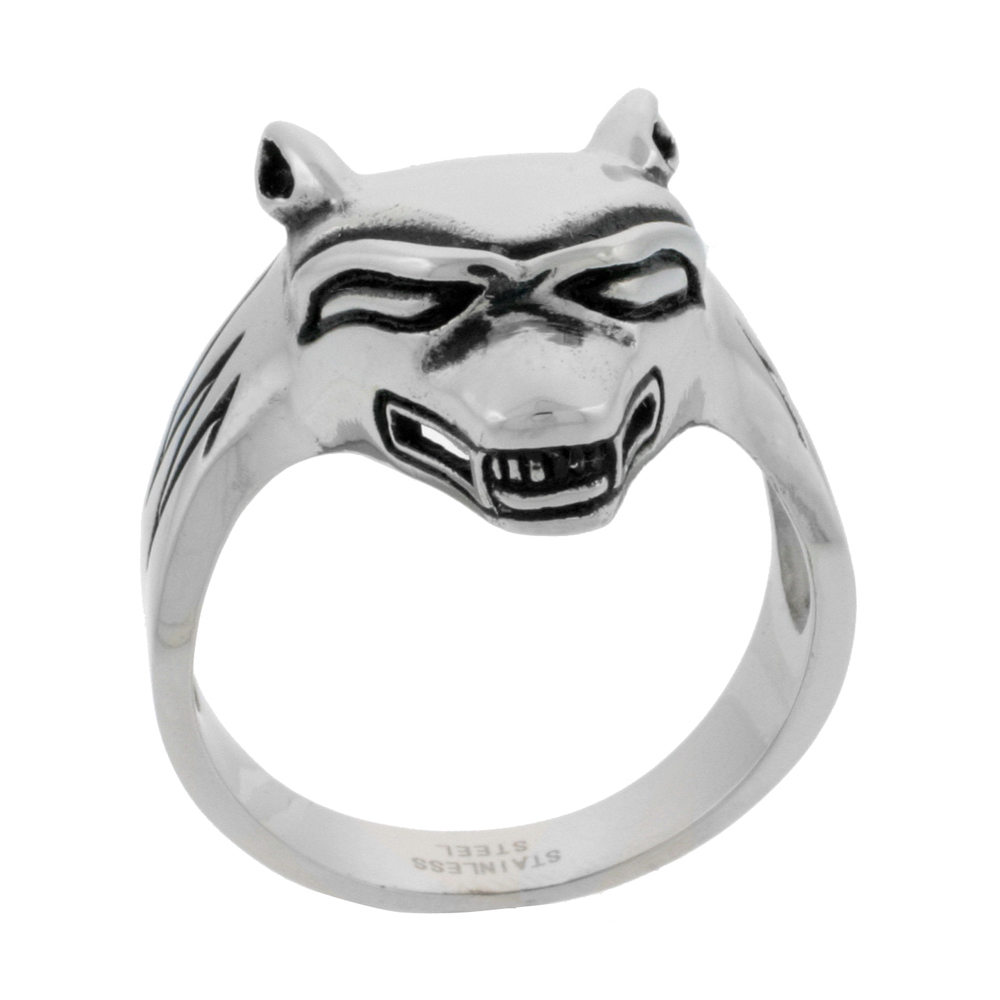 STAINLESS STEEL WOLF BIKER RING FOR MEN 1 INCH SIZES 9 - 15