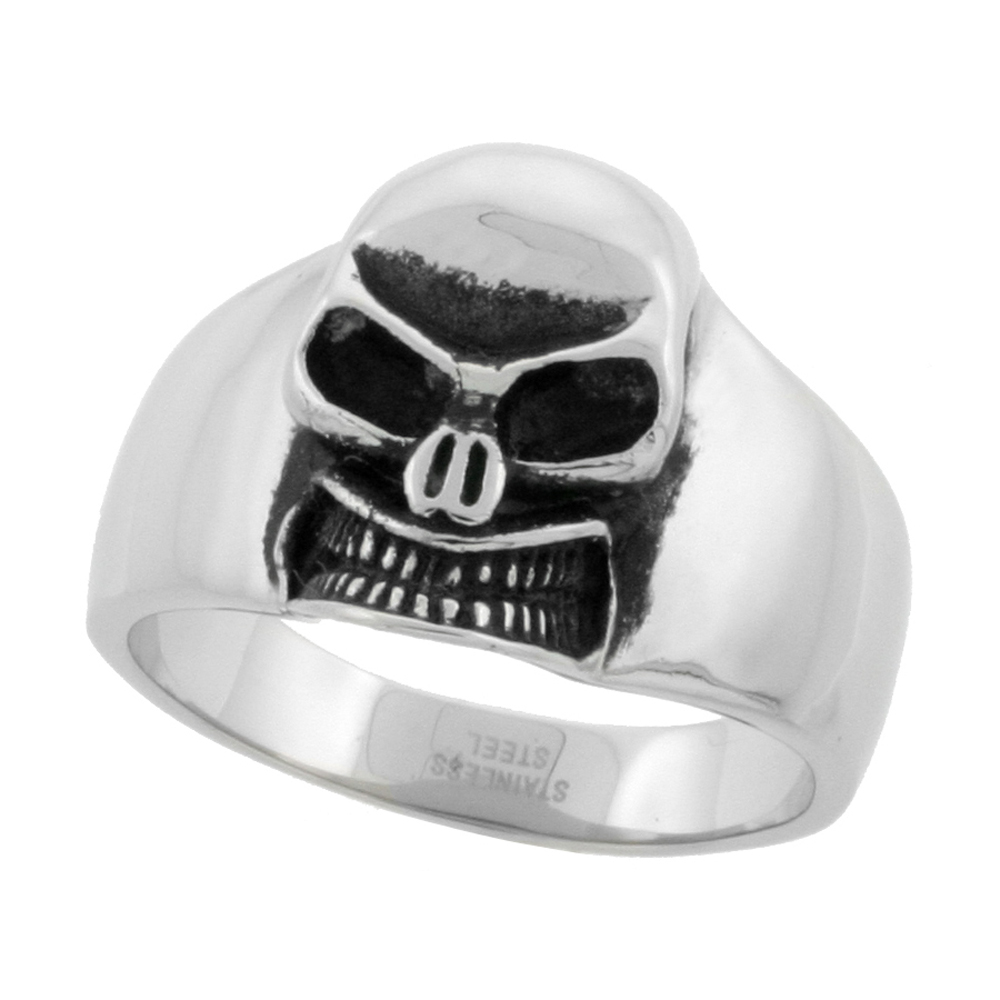 Stainless Steel Skull Ring Biker Rings for men 3/4 inch, sizes 9 - 15