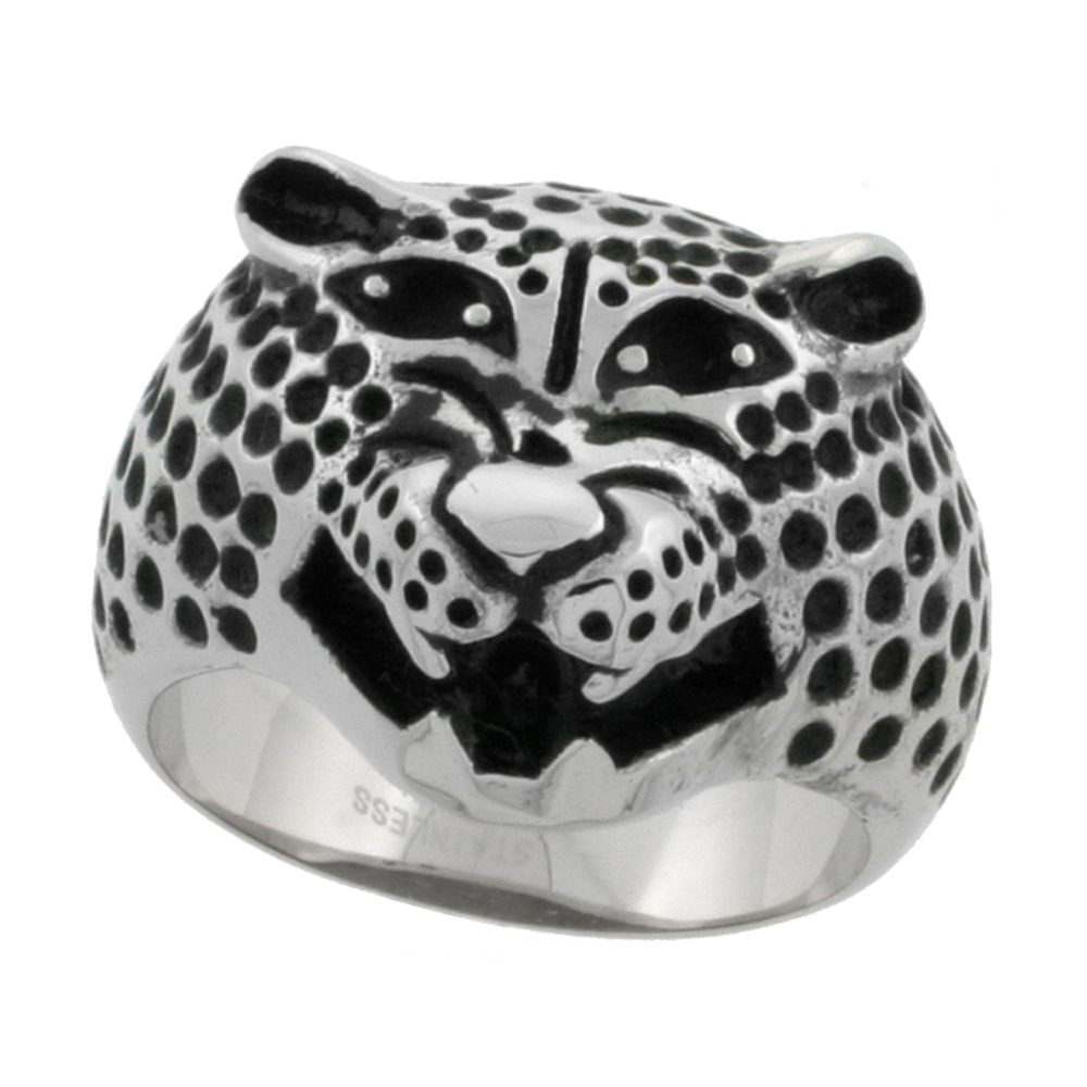 Stainless Steel Panther Ring Biker Rings for men 3/4 inch, sizes 9 - 15