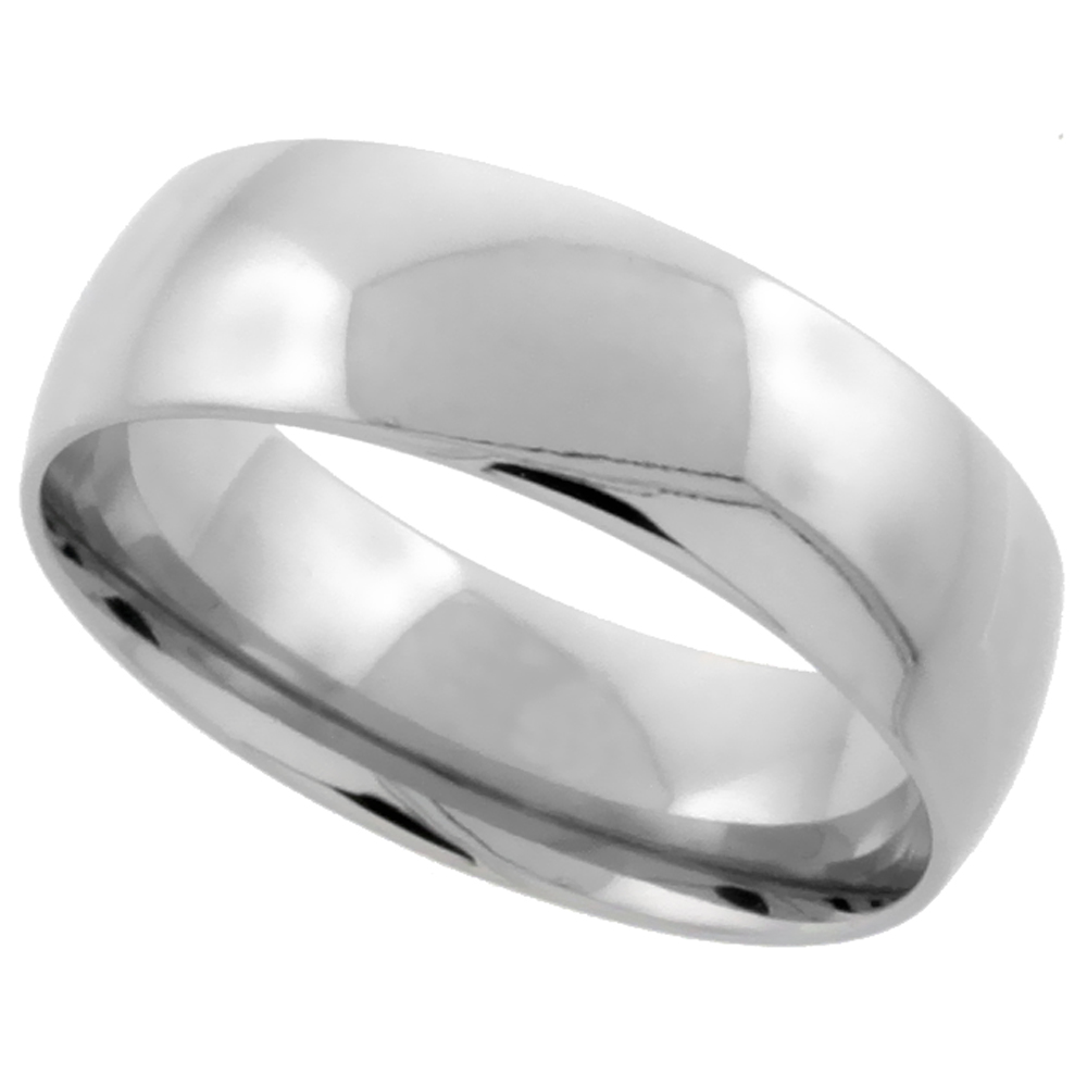 Stainless Steel 8mm Comfort-Fit Domed Band, sizes 5 - 15