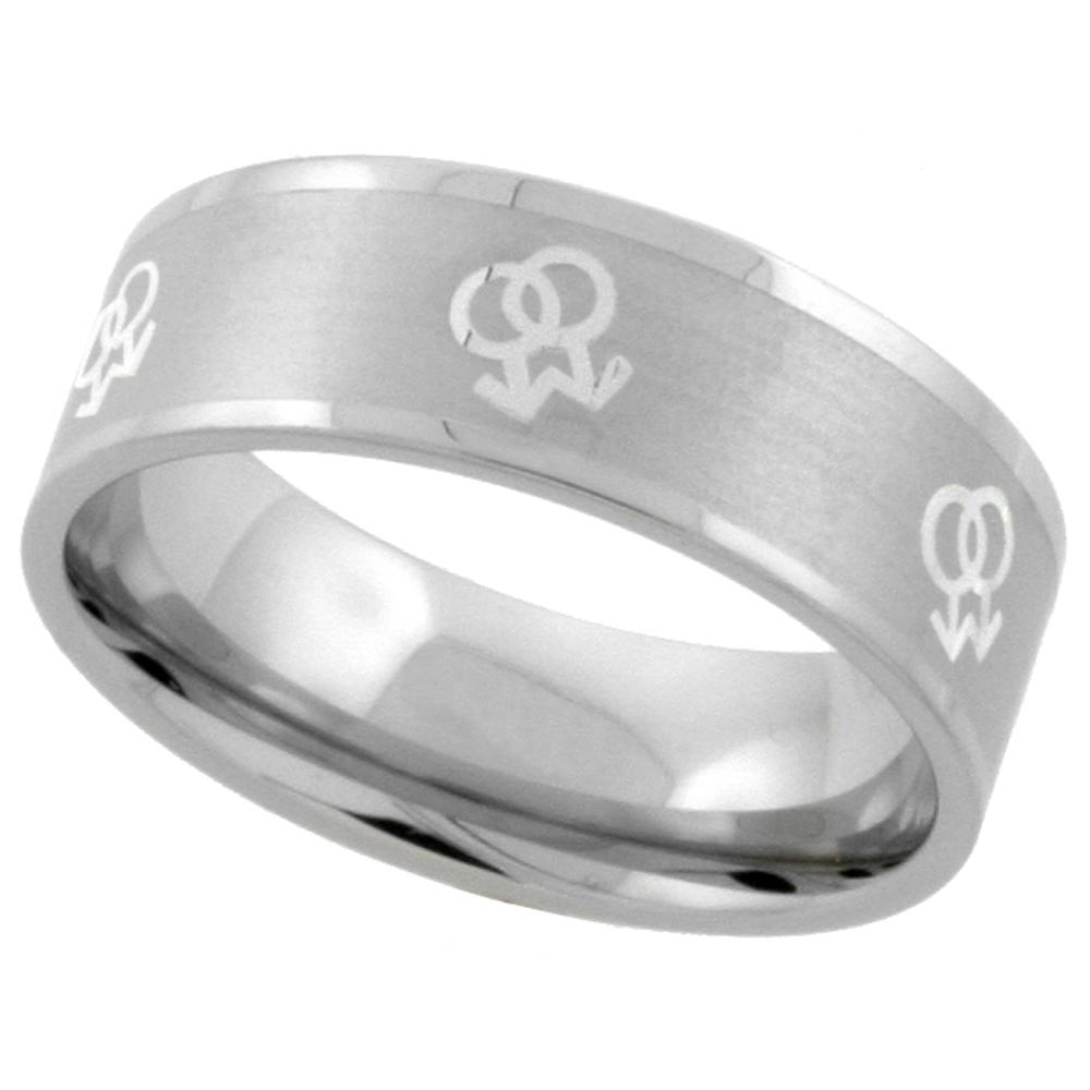 Stainless Steel Gay Symbols Ring 8mm Wedding Band , sizes 9 - 13
