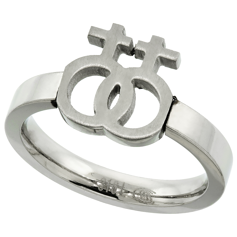 STAINLESS STEEL LESBIAN SYMBOL RING CUT-OUT 7/16 INCH SIZES 5 - 9
