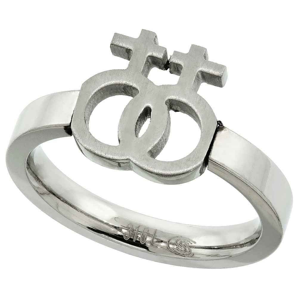 Stainless Steel Lesbian Symbol Ring Cut-out 7/16 inch, sizes 5 - 9