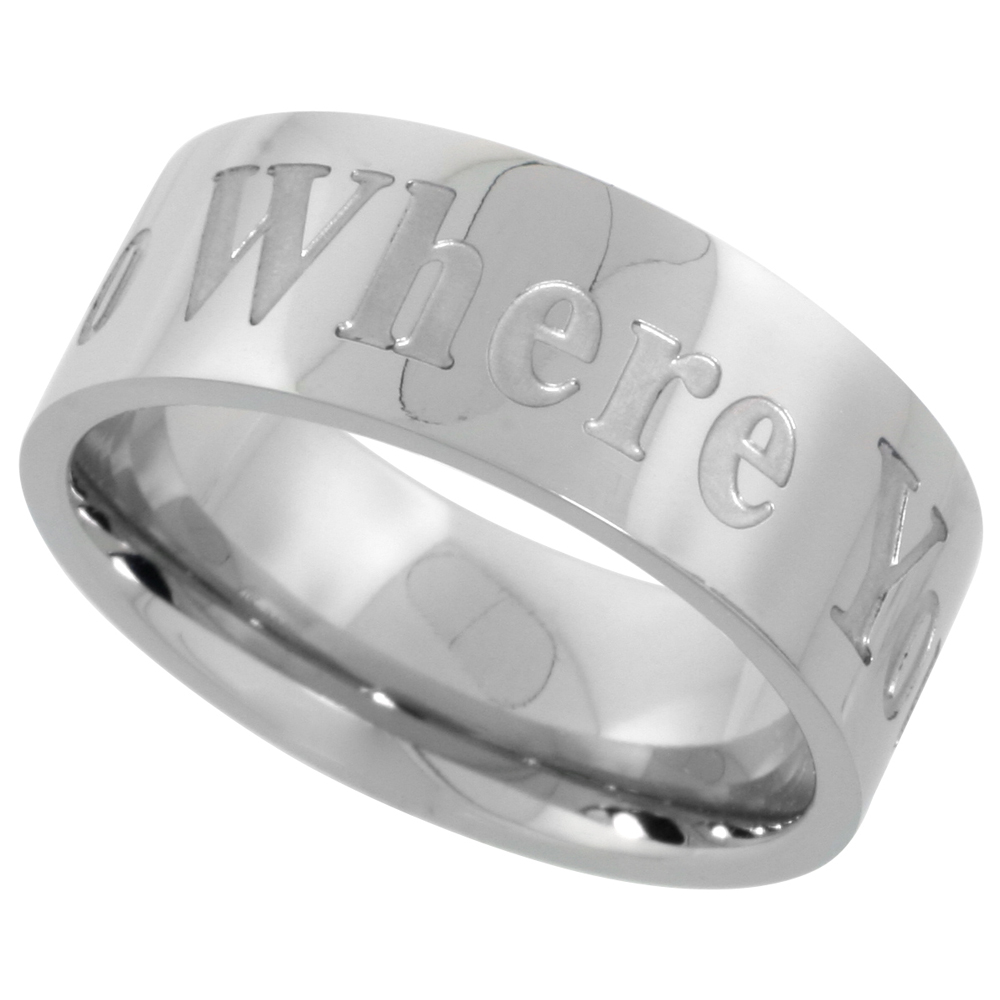 SURGICAL STAINLESS STEEL 8MM WHERE YOU GO I WILL GO WEDDING BAND RING COMFORT-FIT SIZES 8 - 14