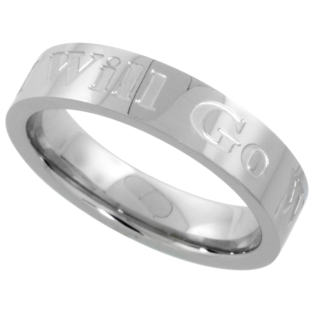 Surgical Stainless Steel 5mm WHERE YOU GO I WILL GO Wedding Band Ring Comfort-fit, sizes 5 - 9