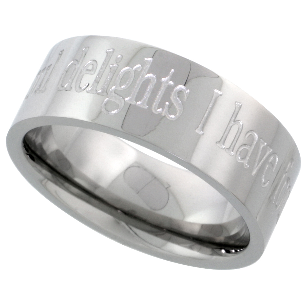 Stainless Steel 8mm I HAVE FOUND THE ONE IN WHOM MY SOUL DELIGHTS Wedding Ring Comfort-Fit, sizes 8 - 14